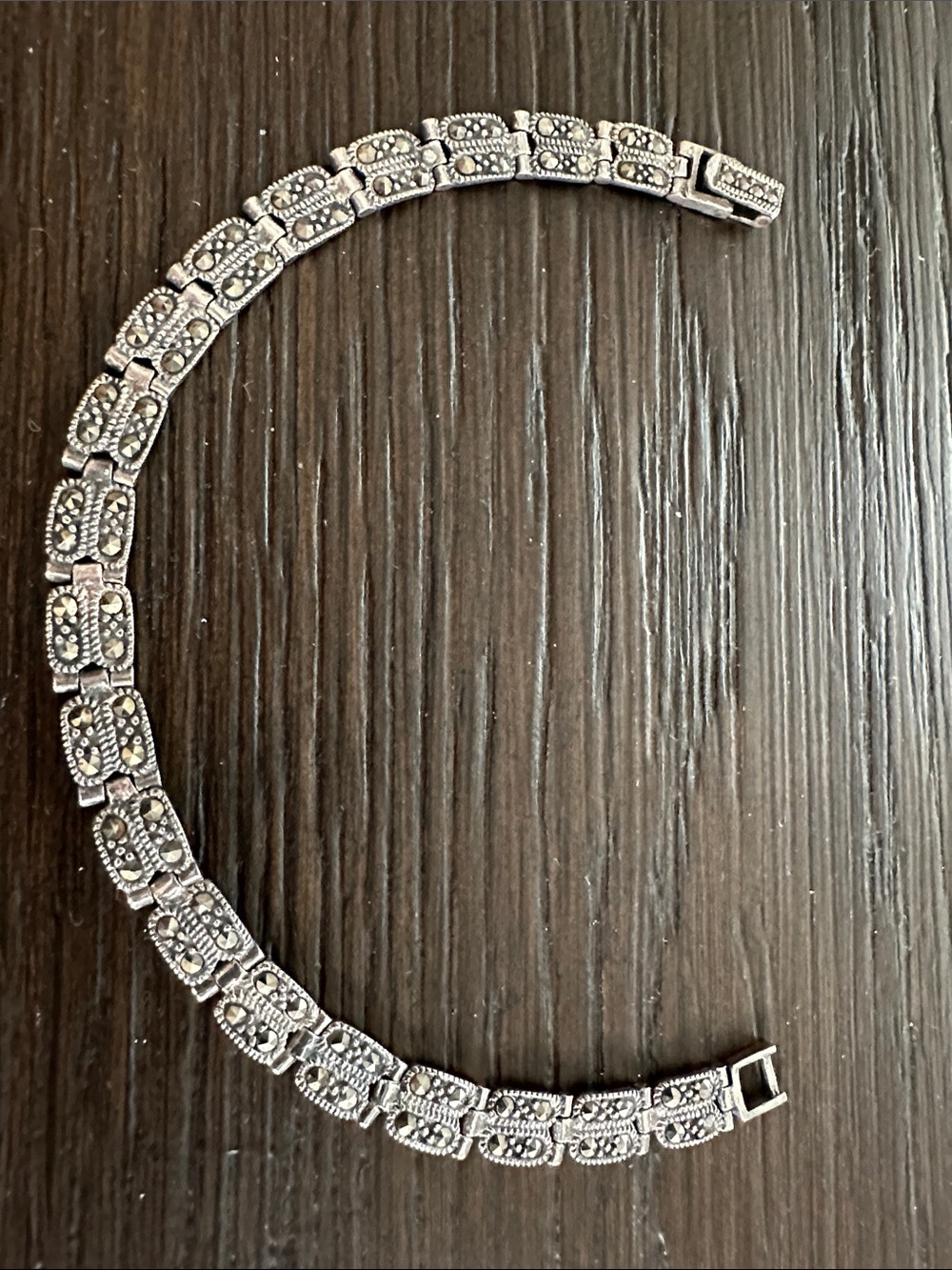 Sterling Silver Marcasite Link Bracelet - Silver